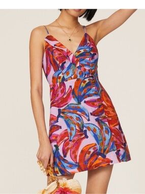 farm rio x anthropologie one-shoulder linen flower mini dress Farm Rio One-Shoulder Mini Dress